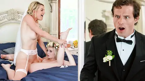 The groom catches the wife scissoring a lesbian