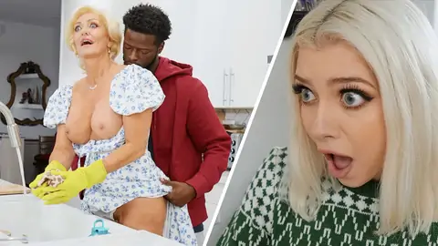 Blonde GILF is fucked in the standing doggy style