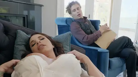 Brunette with big tits is working as a psychologist